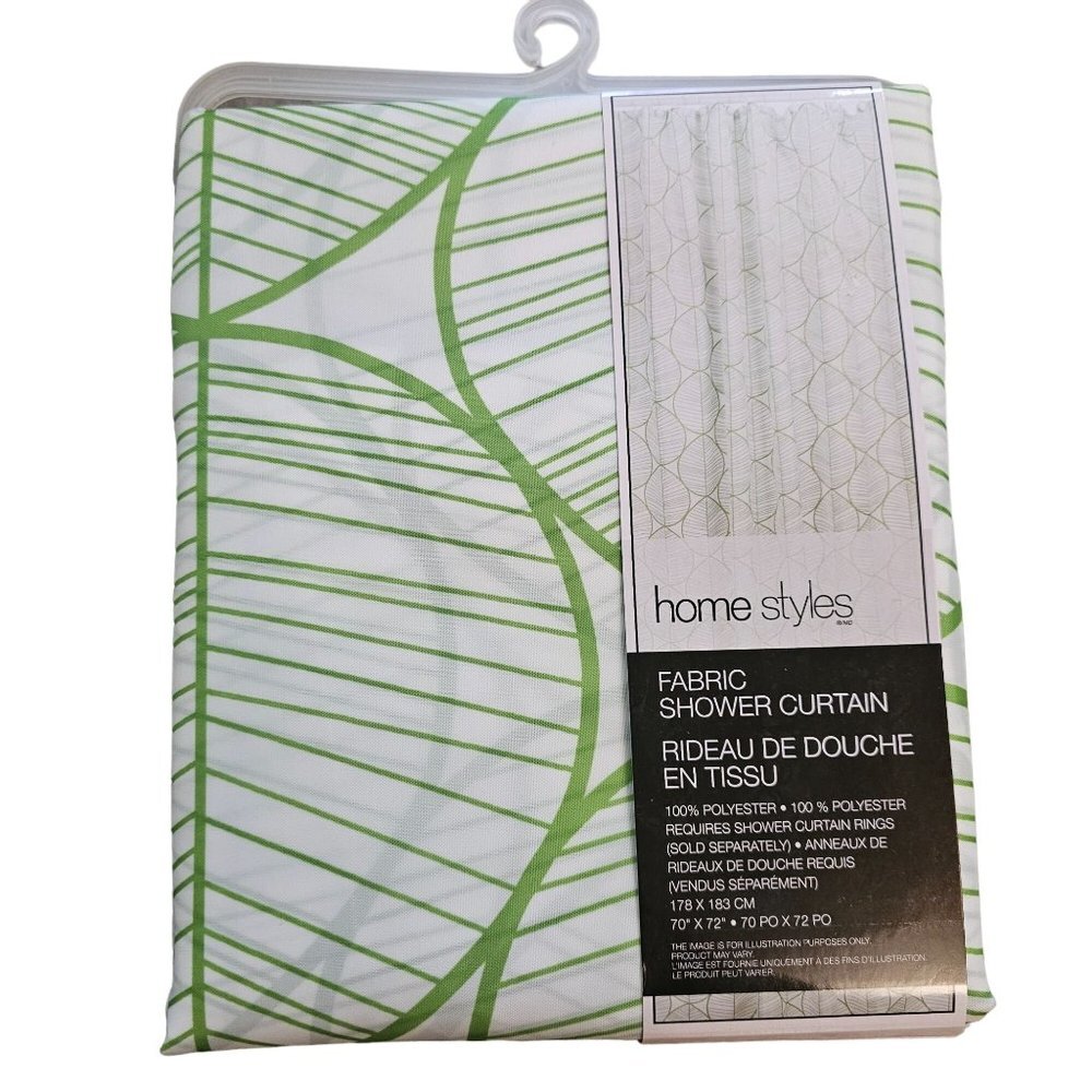 Home Styles  Polyester Fabric Shower Curtain in Green & White Leaf Design